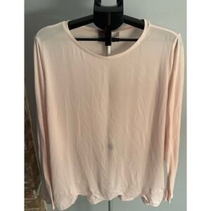 Loft Women's Light Pink eyelet lace trim long sleeve blouse size XL